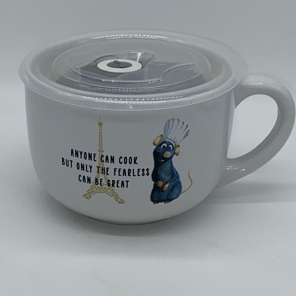 Disney Other - Ratatouille Disney Pixar Movie "Anyone Can Cook" Ceramic Soup Mug With Lid‎ EUC